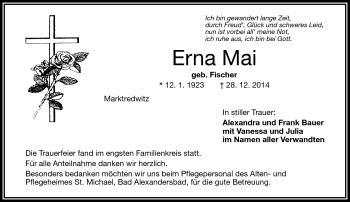 Traueranzeige von Erna Mai von Frankenpost