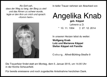 Traueranzeige von Angelika Knab von Neue Presse Coburg