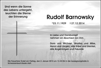 Traueranzeige von Rudolf Barnowsky von Frankenpost