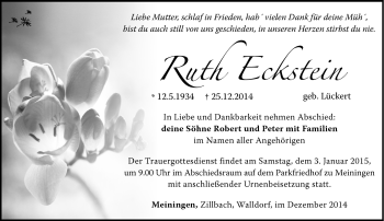 Traueranzeige von Maria Eckstein von Südthüringer Presse
