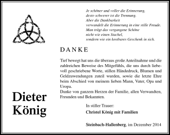 Traueranzeige von Dieter König von Südthüringer Presse