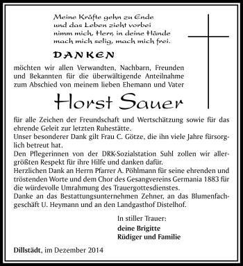 Traueranzeige von Horst Sauer von Südthüringer Presse