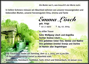 Traueranzeige von Emma Lösch von Südthüringer Presse