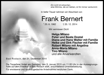 Traueranzeige von Frank Bernert von Neue Presse Coburg