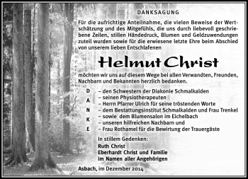 Traueranzeige von Helmut Christ von Südthüringer Presse