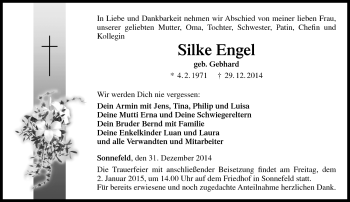 Traueranzeige von Silke Engel von Neue Presse Coburg