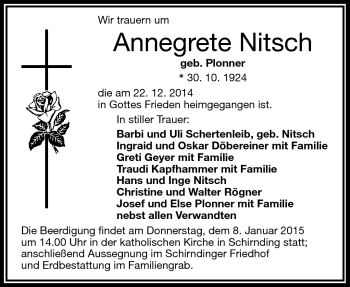 Traueranzeige von Annegrete Nitsch von Frankenpost