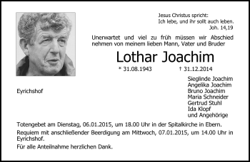 Traueranzeige von Lothar Joachim von Neue Presse Coburg