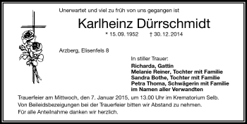 Traueranzeige von Karlheinz Dürrschmidt von Frankenpost