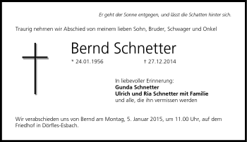 Traueranzeige von Bernd Schnetter von Neue Presse Coburg