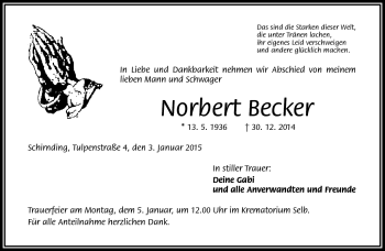 Traueranzeige von Norbert Becker von Frankenpost