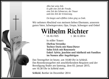 Traueranzeige von Wilhelm Richter von Südthüringer Presse