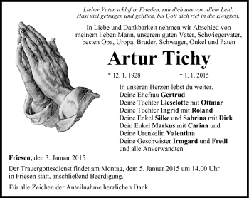 Traueranzeige von Artur Tichy von Neue Presse Coburg