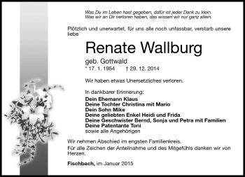 Traueranzeige von Renate Wallburg von Südthüringer Presse