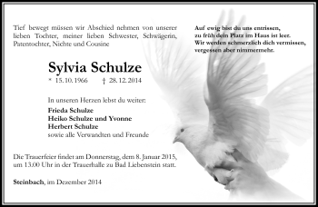 Traueranzeige von Sylvia Schulze von Südthüringer Presse