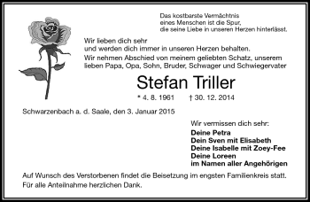 Traueranzeige von Stefan Triller von Frankenpost
