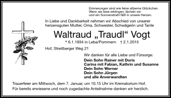Traueranzeige von Waltraud Vogt von Frankenpost