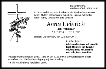 Traueranzeige von Anna Heinrich von Frankenpost