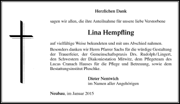 Traueranzeige von Lina Hempfling von Neue Presse Coburg
