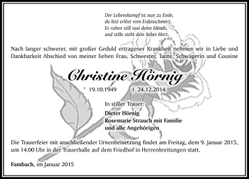Traueranzeige von Christine Hörnig von Südthüringer Presse
