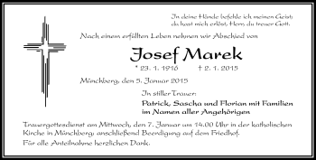 Traueranzeige von Josef Marek von Frankenpost