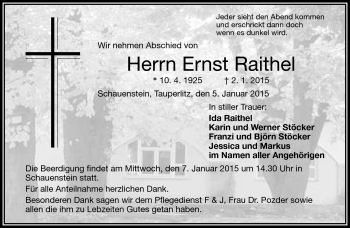 Traueranzeige von Ernst Raithel von Frankenpost