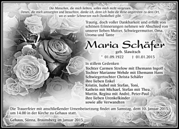 Traueranzeige von Maria Schäfer von Südthüringer Presse
