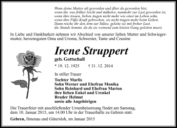 Traueranzeige von Irene Struppert von Südthüringer Presse