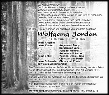 Traueranzeige von Wolfgang Jordan von Südthüringer Presse