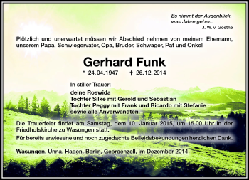 Traueranzeige von Gerhard Funk von Südthüringer Presse