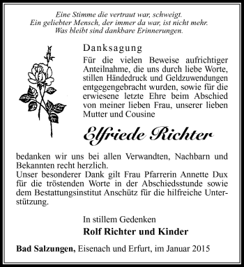 Traueranzeige von Elfriede Richter von Südthüringer Presse
