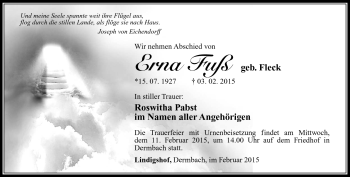 Traueranzeige von Erna Fuß von Südthüringer Presse