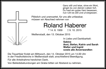 Traueranzeige von Roland Haberer von Frankenpost