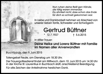 Traueranzeige von Gertrud Büttner von Neue Presse Coburg