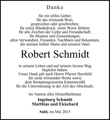 Traueranzeige von Robert Schmidt von Südthüringer Presse