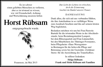 Traueranzeige von Horst Rübsam von Südthüringer Presse