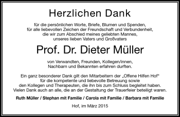Traueranzeige von Dieter Müller von Frankenpost