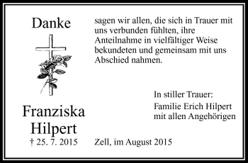 Traueranzeige von Franziska Hilpert von Frankenpost
