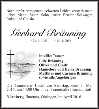 Traueranzeige von Gerhard Bräuning von Südthüringer Presse