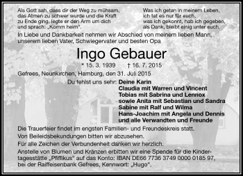Traueranzeige von Ingo Gebauer von Frankenpost