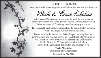 Traueranzeige von Gisela & Erwin Scholzen von Südthüringer Presse