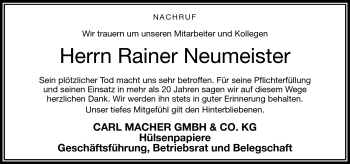 Traueranzeige von Rainer Neumeister von Frankenpost