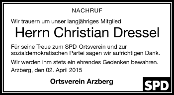 Traueranzeige von Christian Dressel von Frankenpost