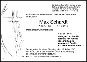 Traueranzeige von Max Schardt von Frankenpost