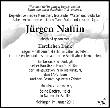 Traueranzeige von Jürgen Naffin von Südthüringer Presse