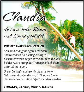 Traueranzeige von Claudia Martinez von Südthüringer Presse