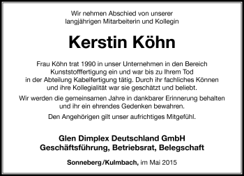 Traueranzeige von Kerstin Köhn von Südthüringer Presse