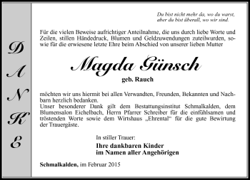Traueranzeige von Magda Günsch von Südthüringer Presse