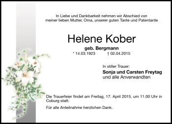 Traueranzeige von Helene Kober von Neue Presse Coburg
