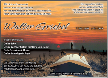Traueranzeige von Walter Griebel von Südthüringer Presse